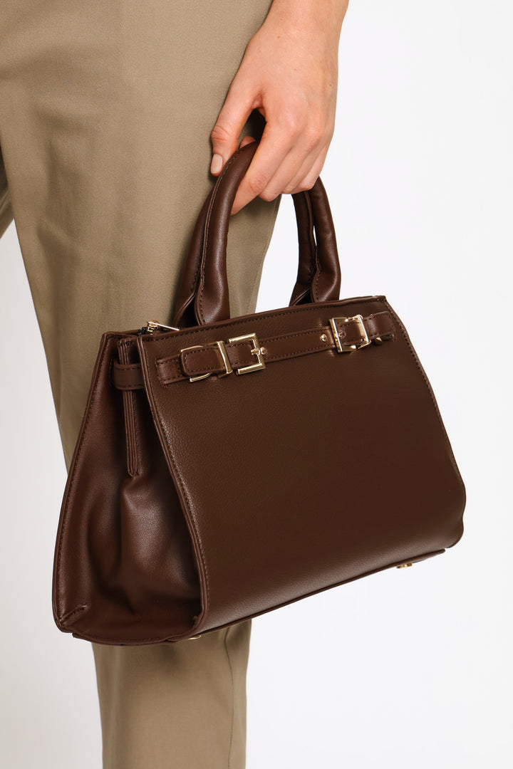 Gold Hardware Belt Tote Bag - Chocolate