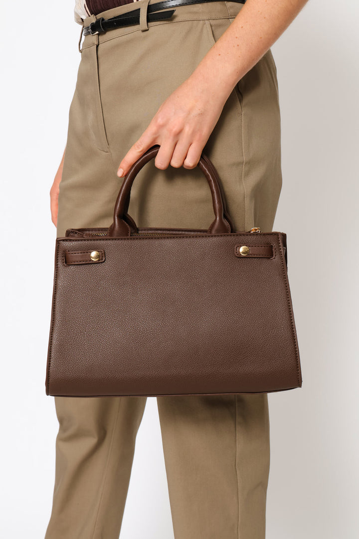 Gold Hardware Belt Tote Bag - Chocolate