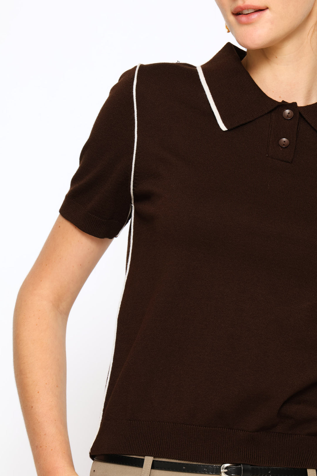 Contrast Seam Golfer - Chocolate