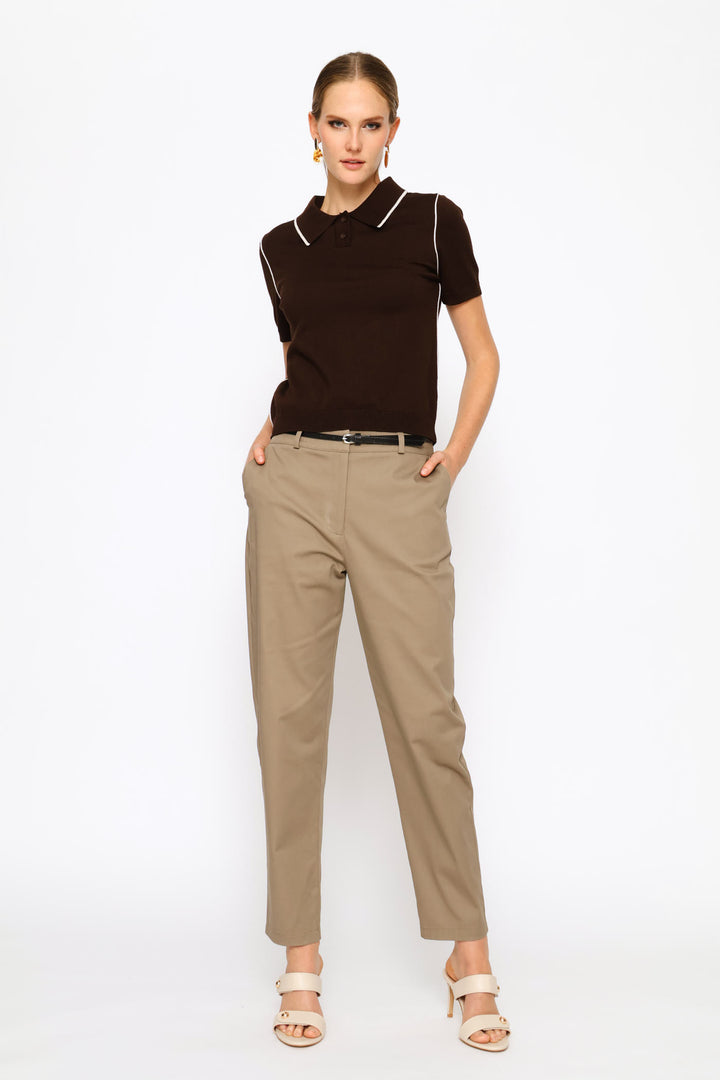 Contrast Seam Golfer - Chocolate
