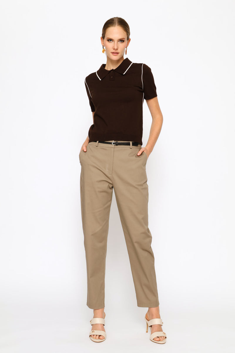 Contrast Seam Golfer - Chocolate
