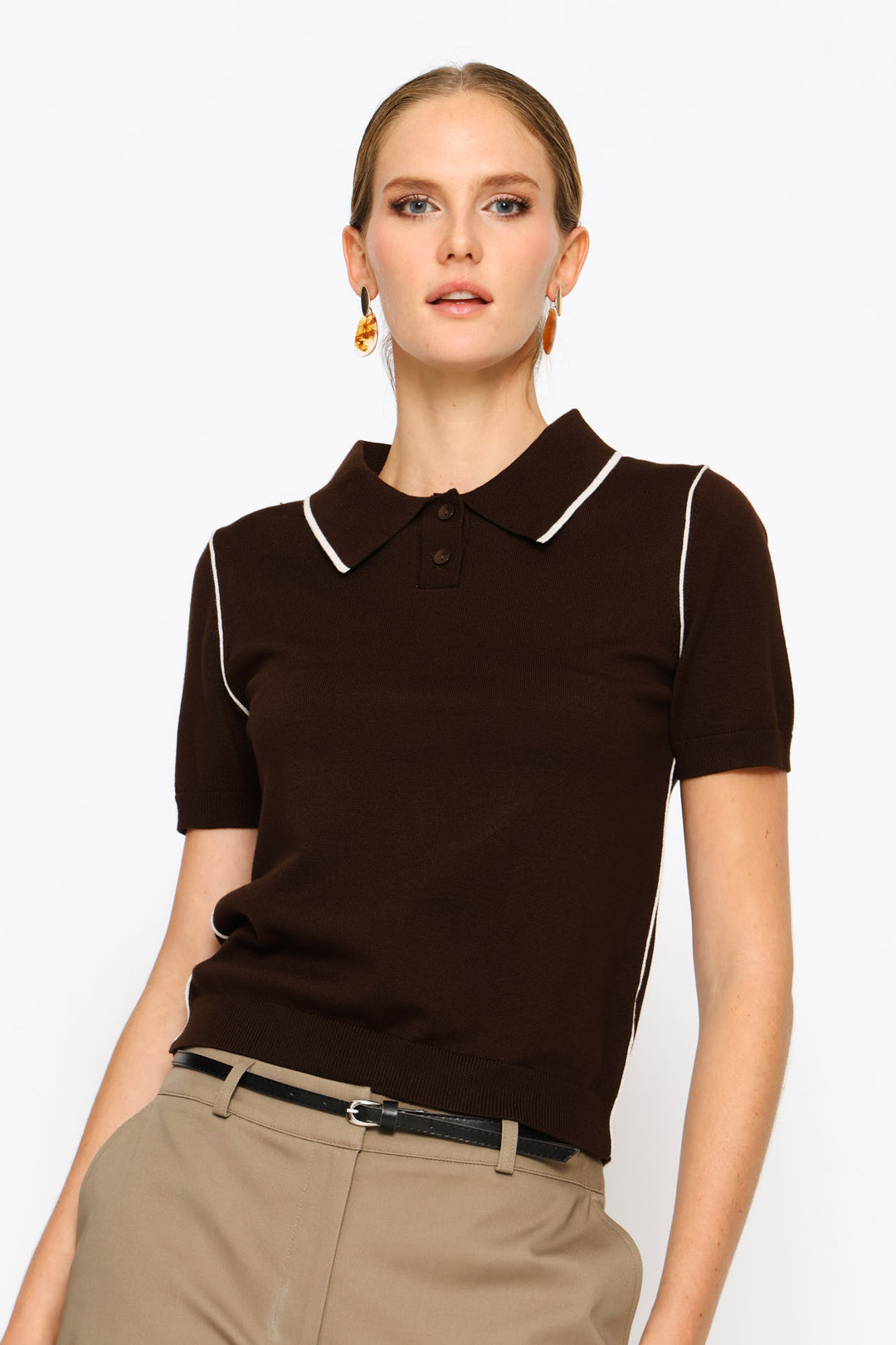 Contrast Seam Golfer - Chocolate