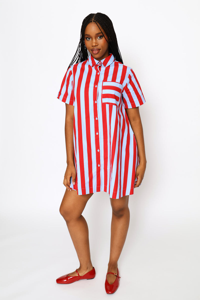 Stripe Shirt Dress - Blue
