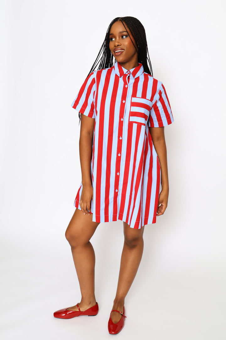 Stripe Shirt Dress - Blue