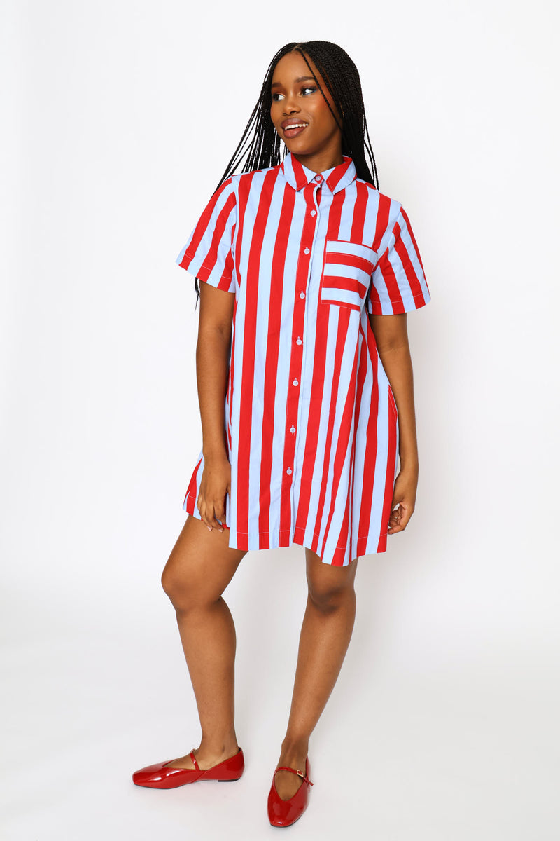 Stripe Shirt Dress - Blue