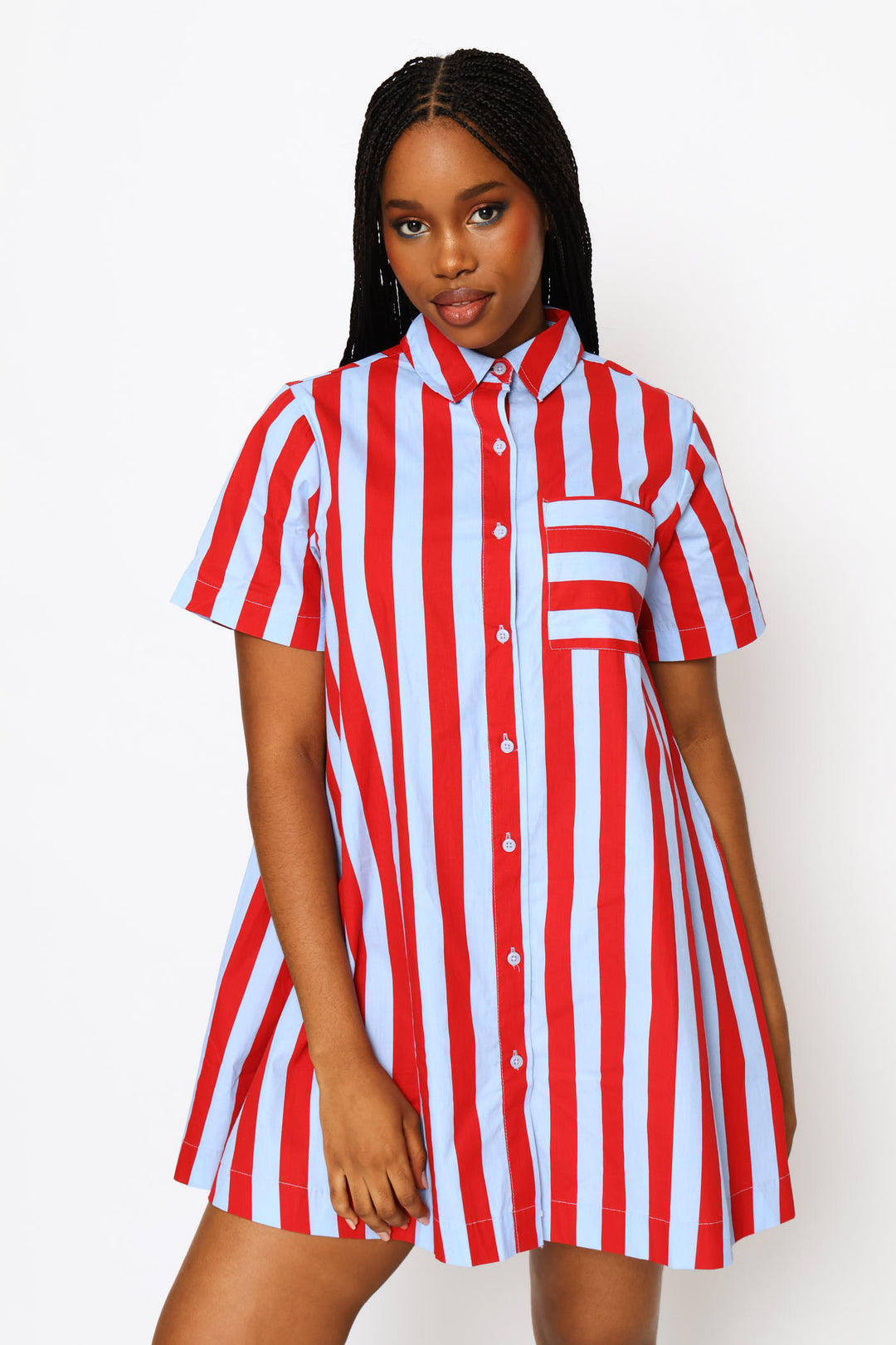 Stripe Shirt Dress - Blue
