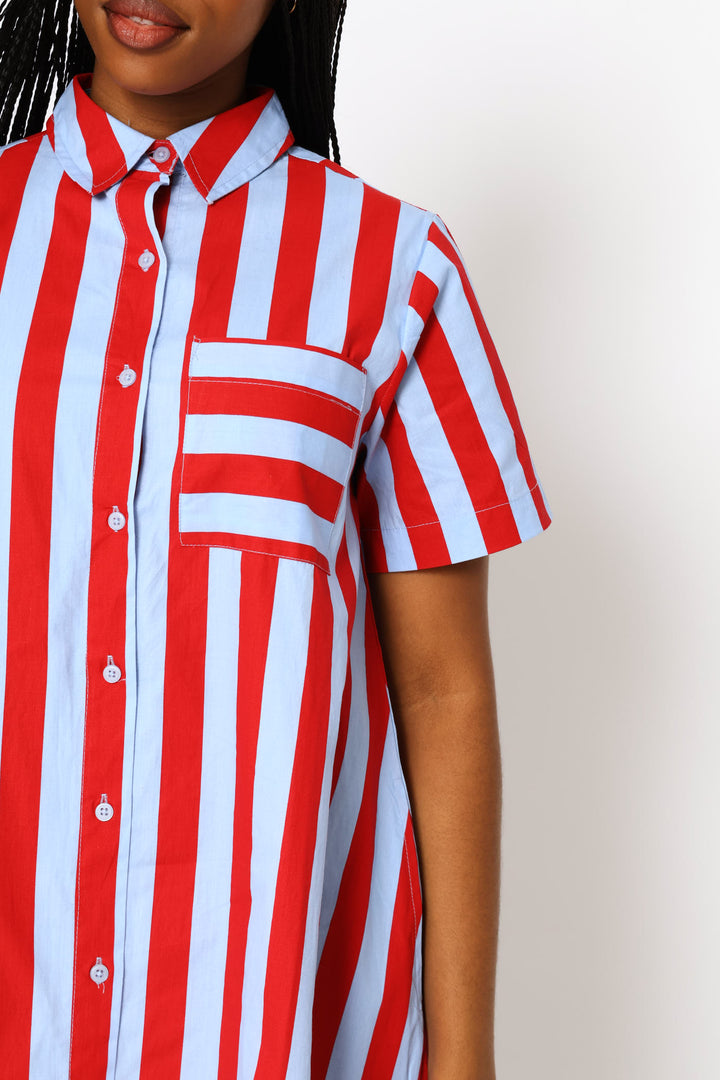 Stripe Shirt Dress - Blue