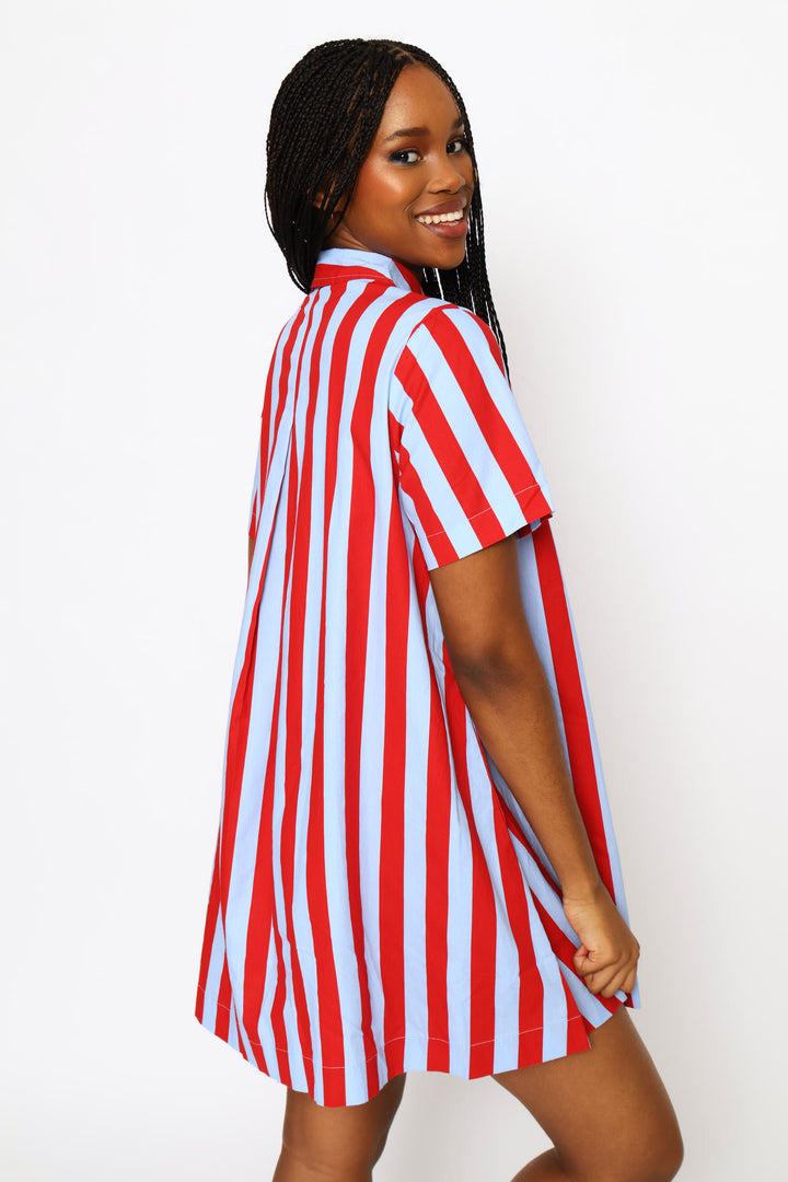 Stripe Shirt Dress - Blue