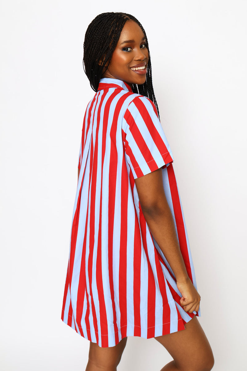Stripe Shirt Dress - Blue