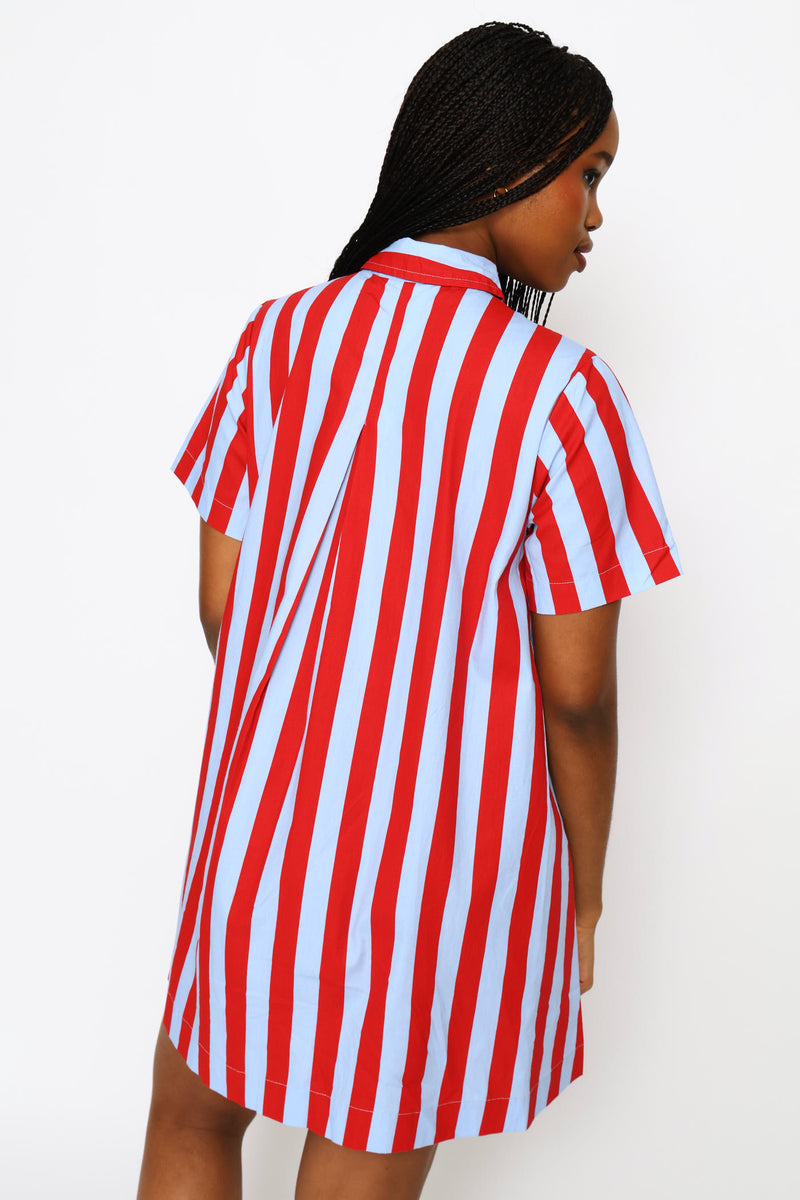 Stripe Shirt Dress - Blue