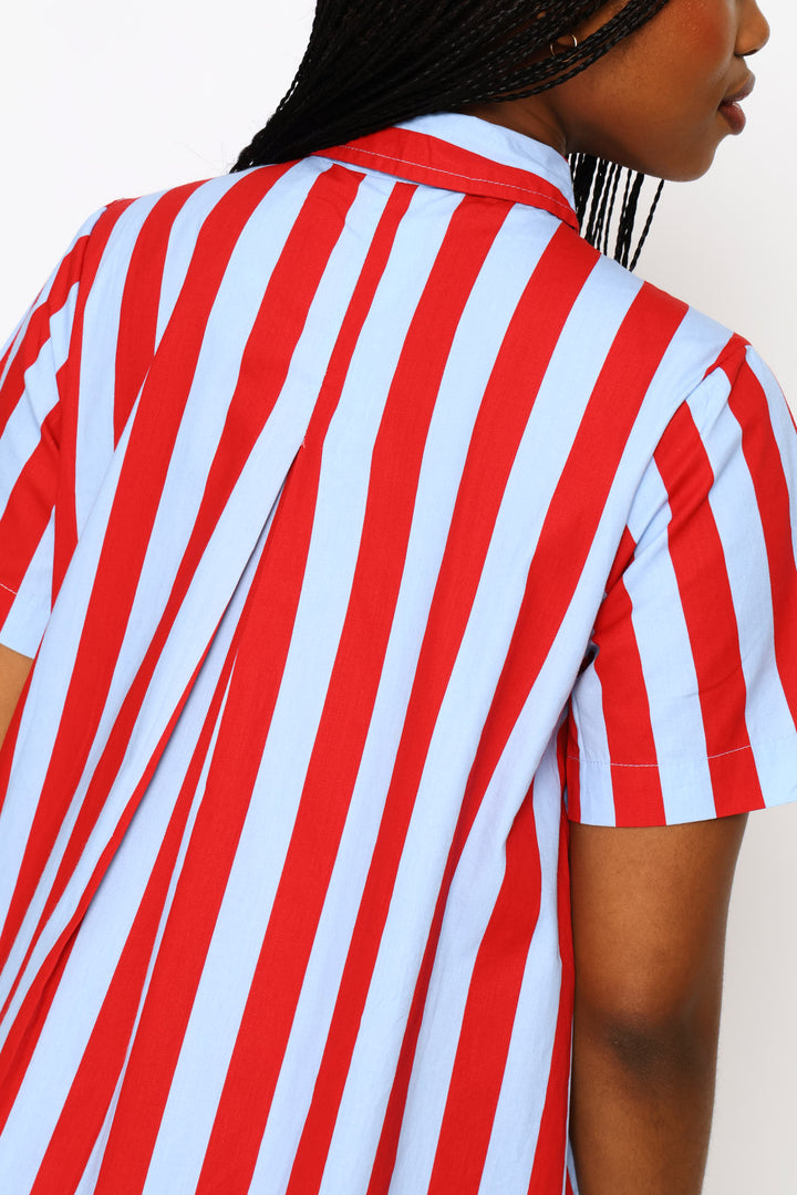 Stripe Shirt Dress - Blue