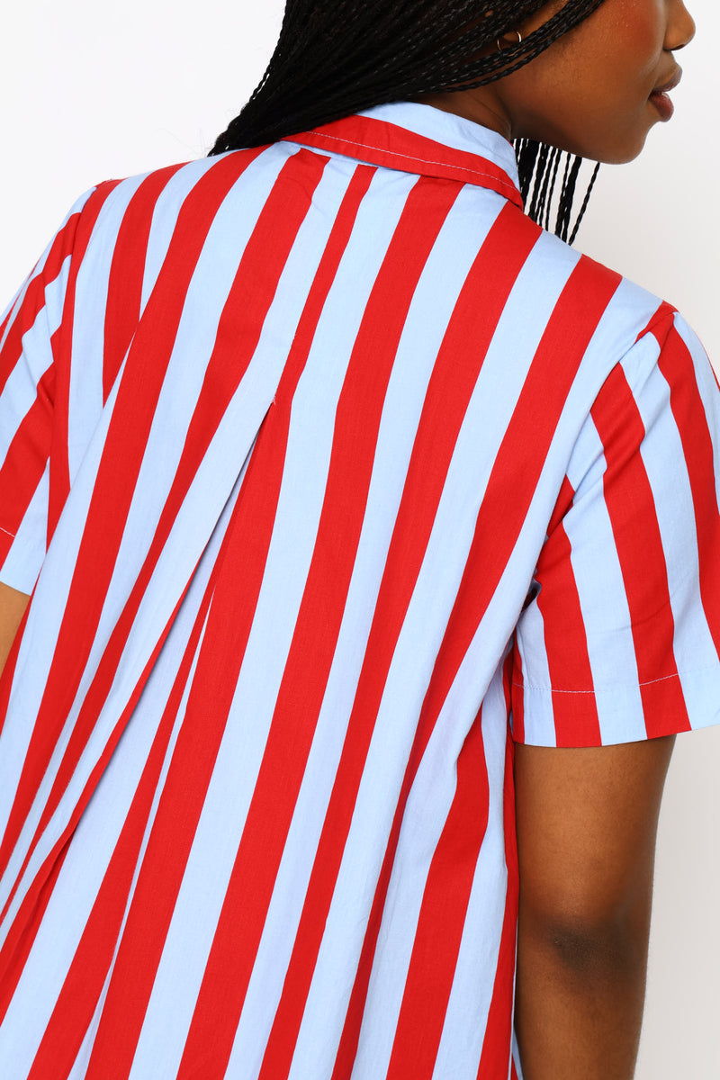 Stripe Shirt Dress - Blue