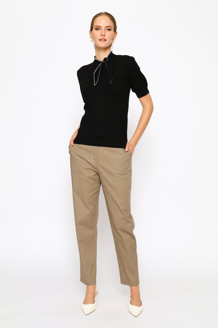 Kitty Bow Zig Zag Pullover Tee - Black