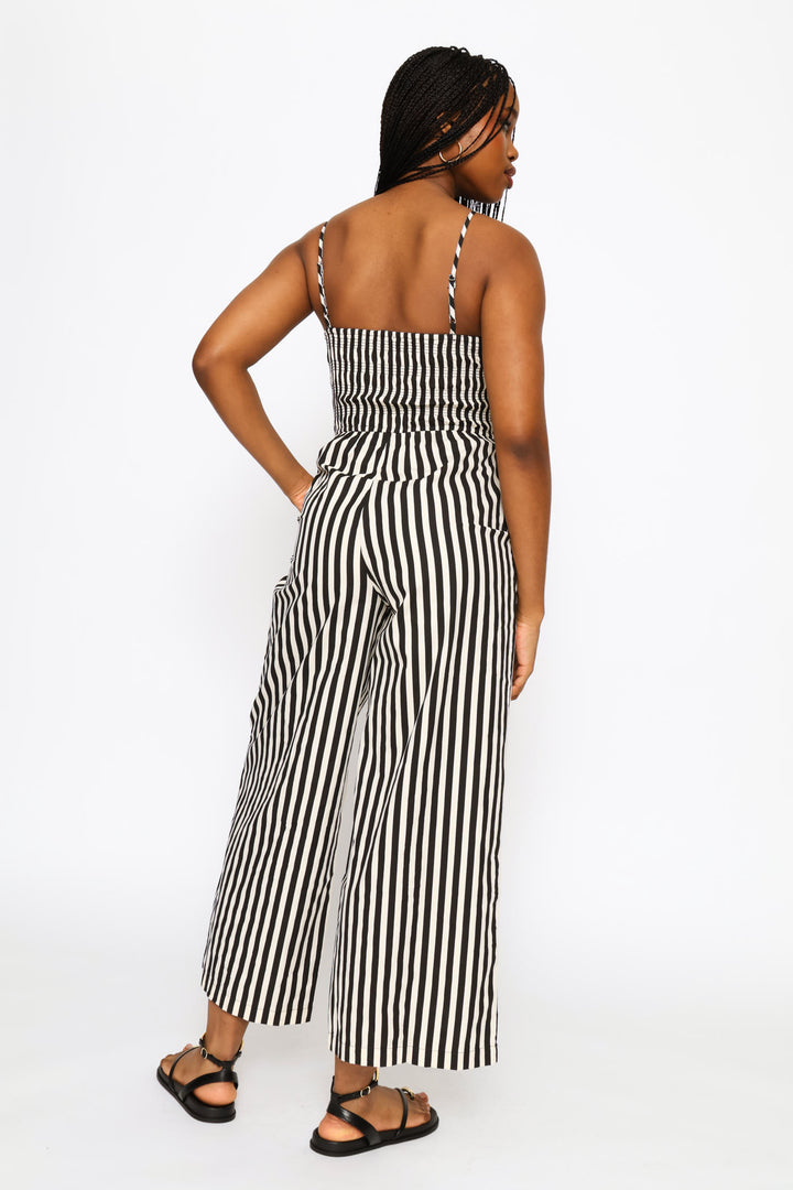 Stripe Smock Bodice Jumpsuit - Black/Cream