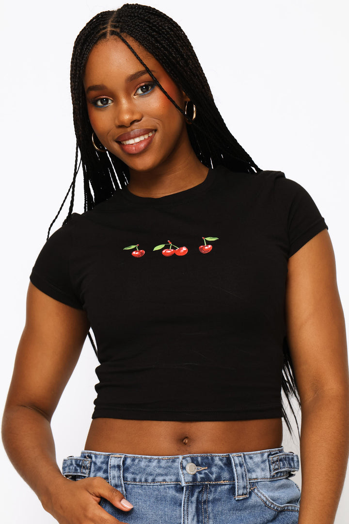 Cherry Baby Tee - Black