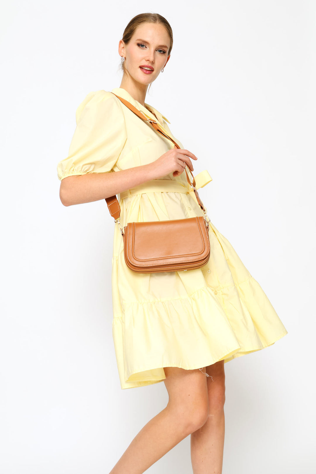 Contrast Stitch Crossbody Bag - Tan