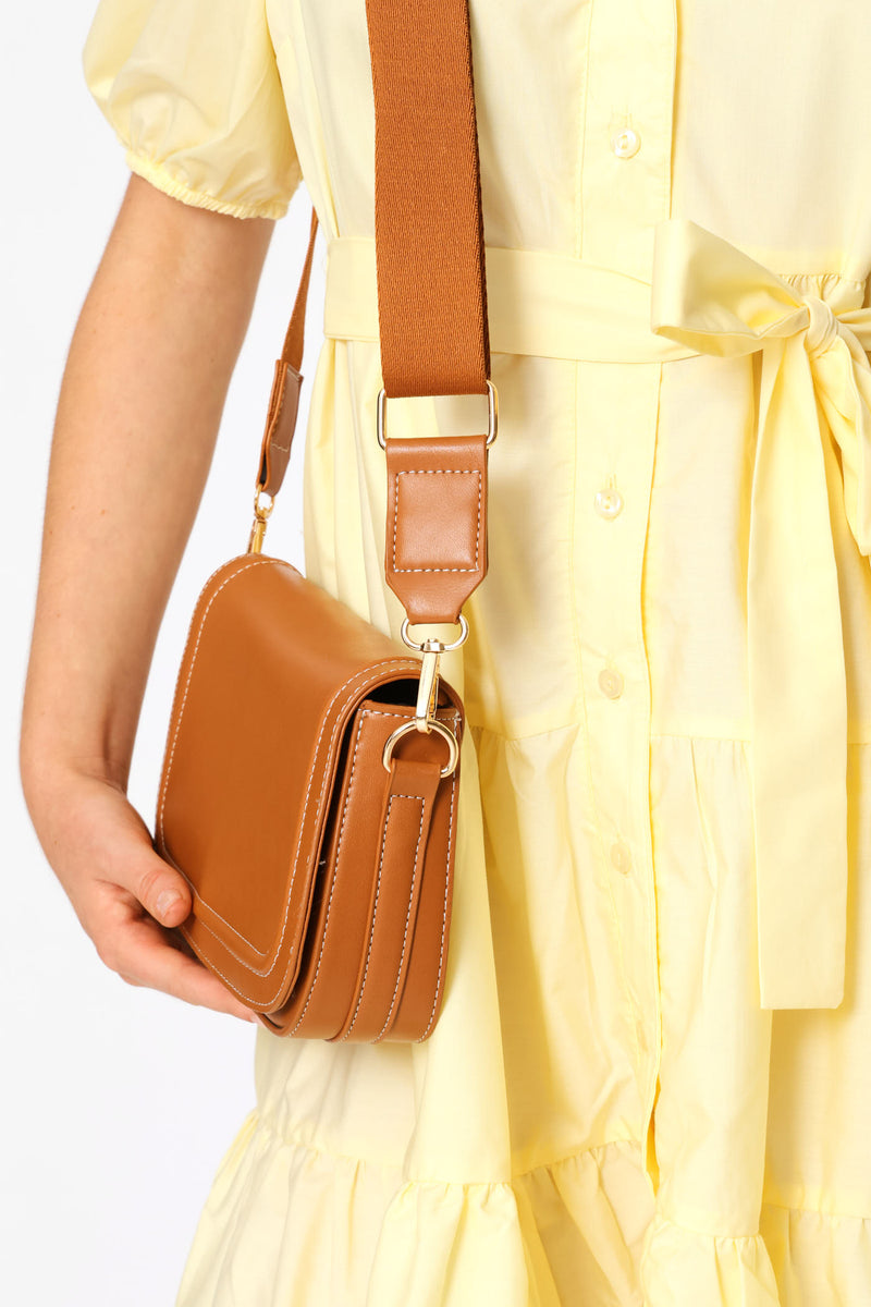 Contrast Stitch Crossbody Bag - Tan