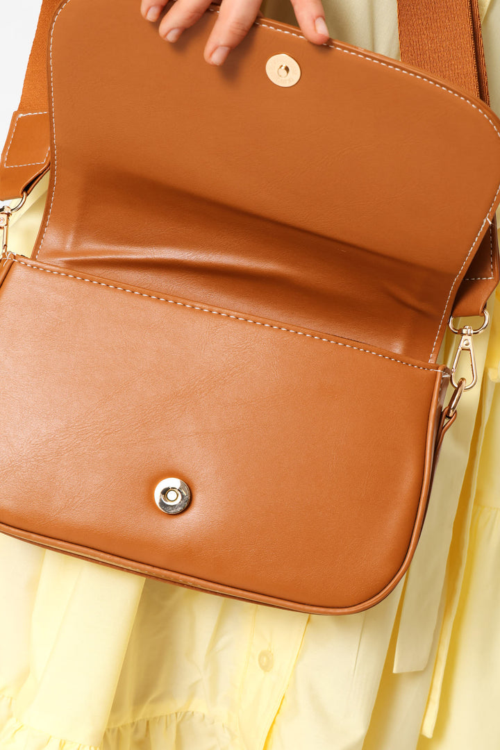 Contrast Stitch Crossbody Bag - Tan