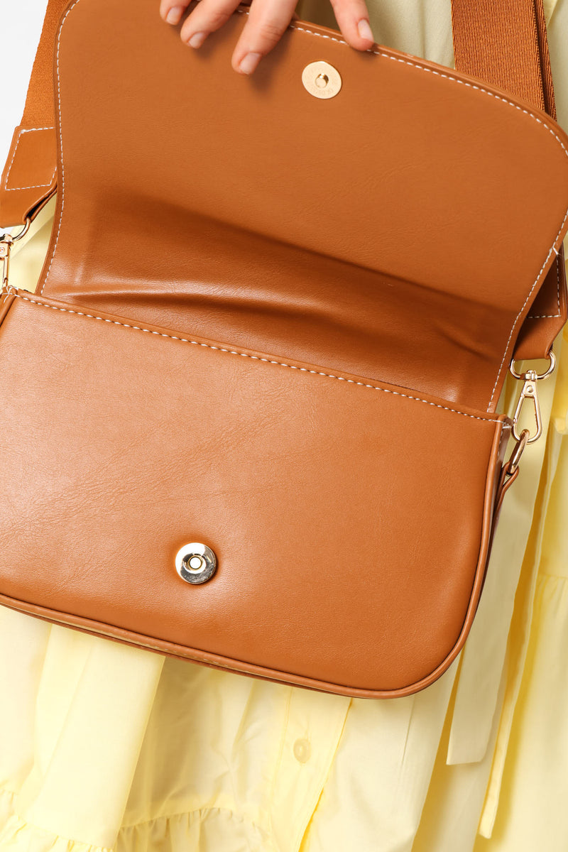Contrast Stitch Crossbody Bag - Tan