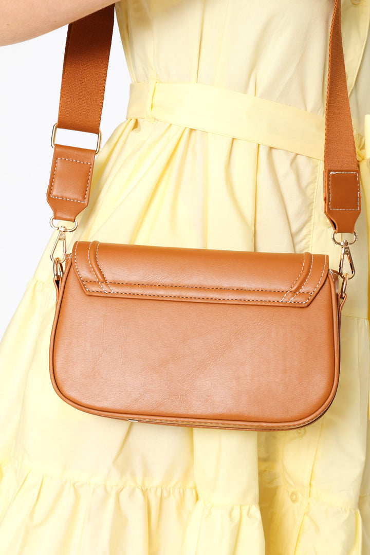 Contrast Stitch Crossbody Bag - Tan