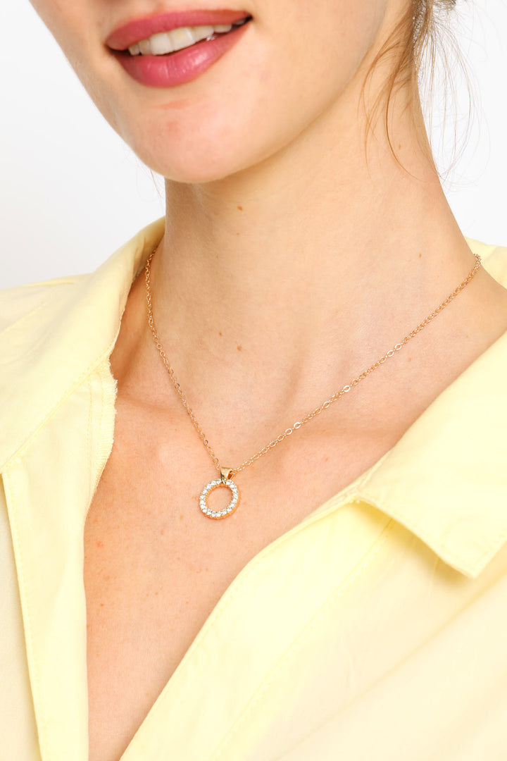 2 Pack Diamante Circle Pendant With Matching Stud Earrings - Gold