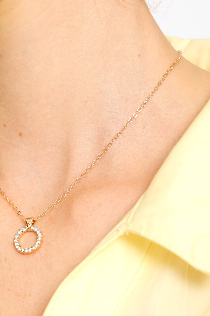 2 Pack Diamante Circle Pendant With Matching Stud Earrings - Gold