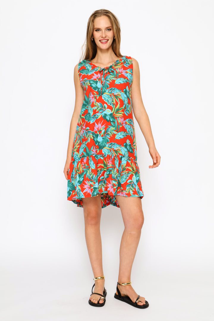 Frill Neck Frill Hem Mini Dress - Multi