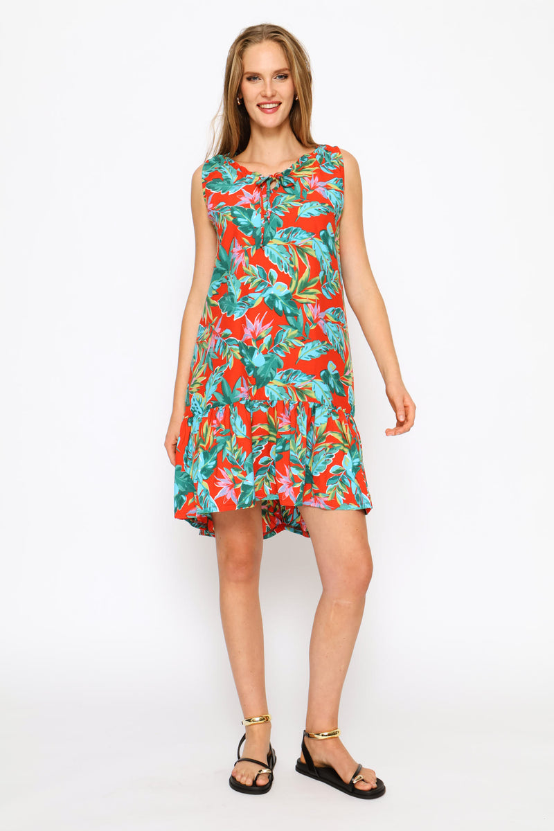 Frill Neck Frill Hem Mini Dress - Multi