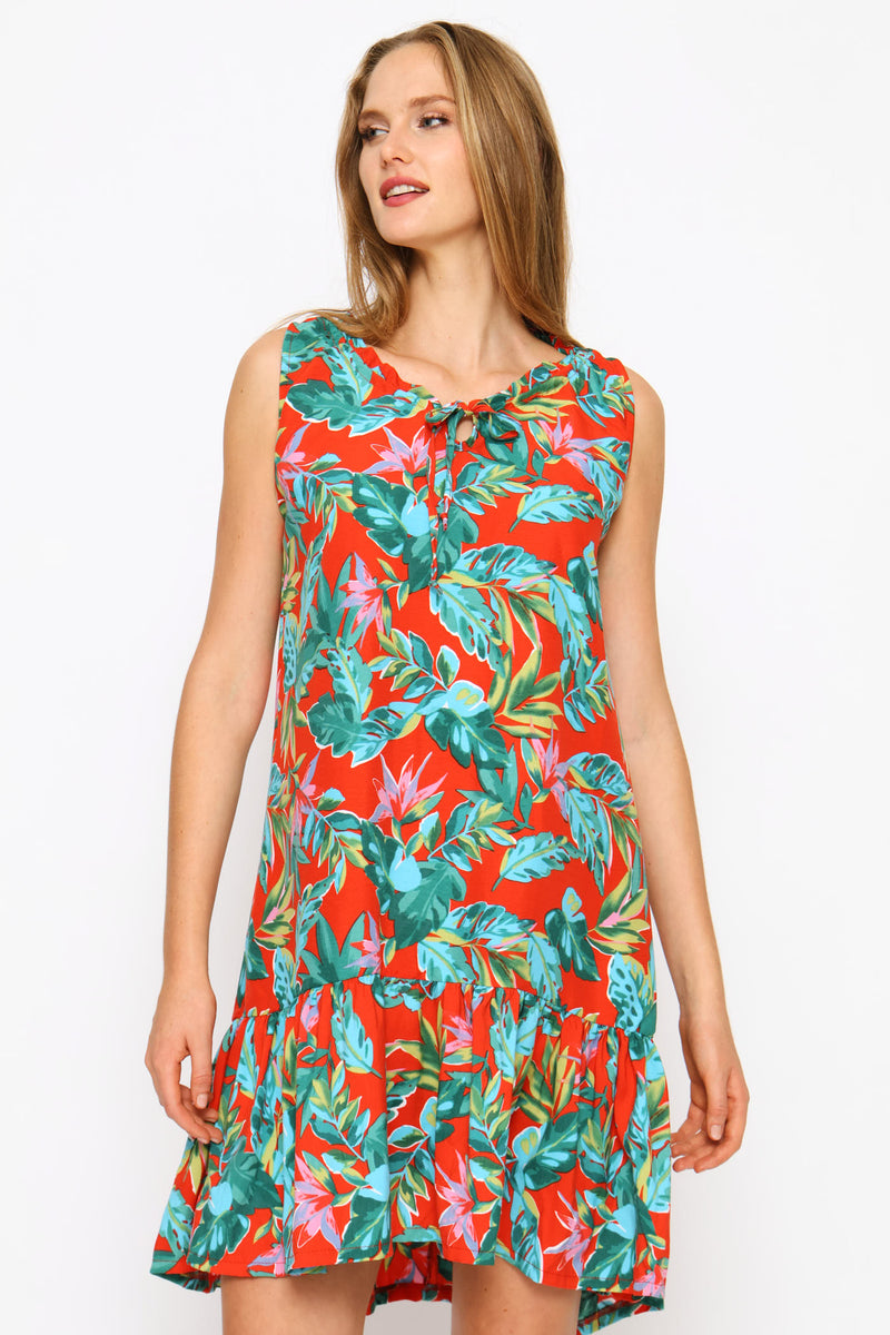 Frill Neck Frill Hem Mini Dress - Multi