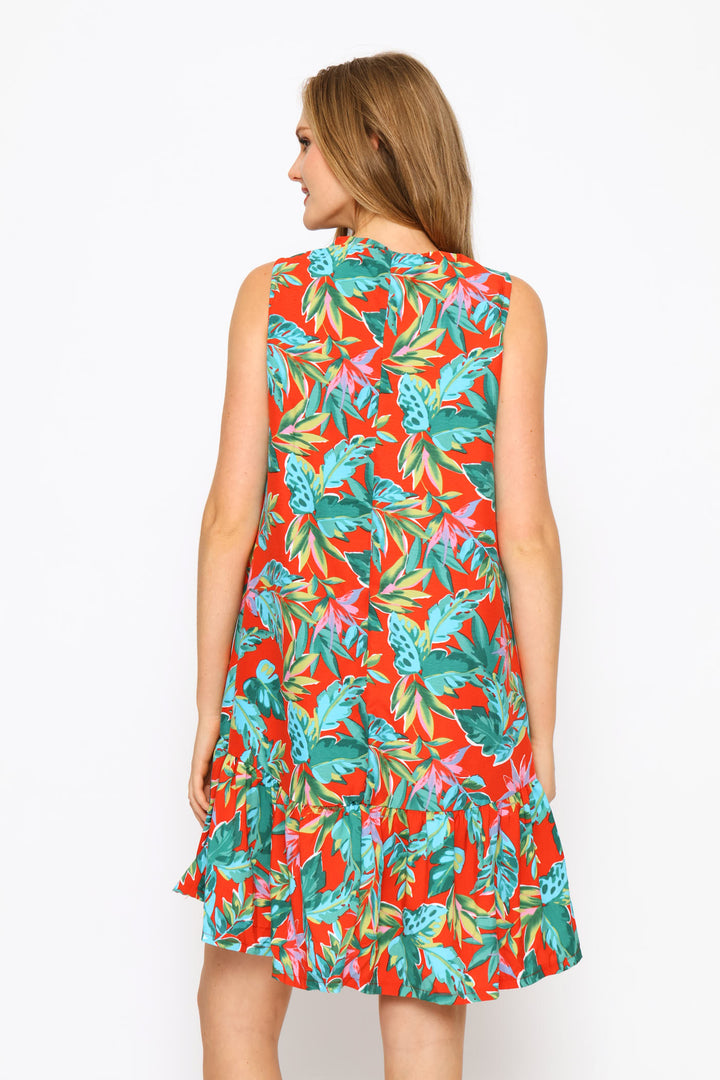 Frill Neck Frill Hem Mini Dress - Multi