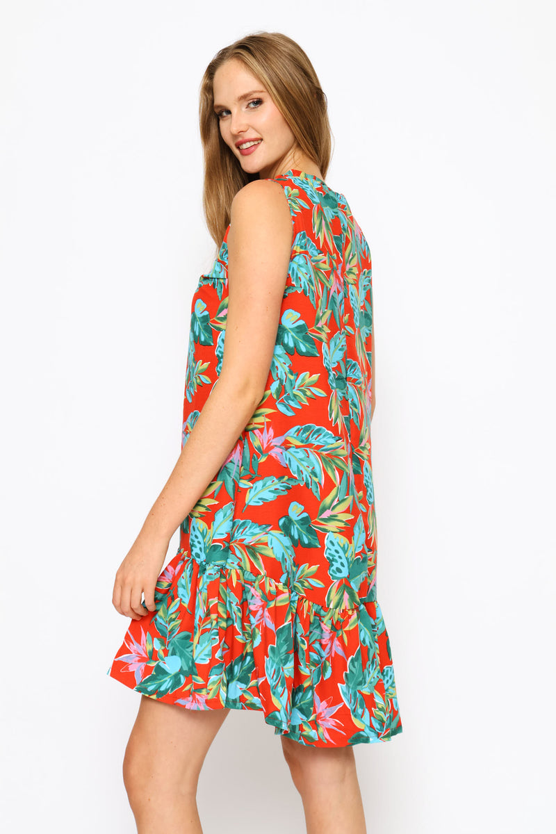 Frill Neck Frill Hem Mini Dress - Multi
