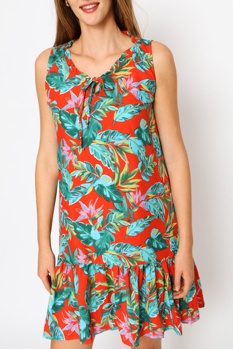 Frill Neck Frill Hem Mini Dress - Multi