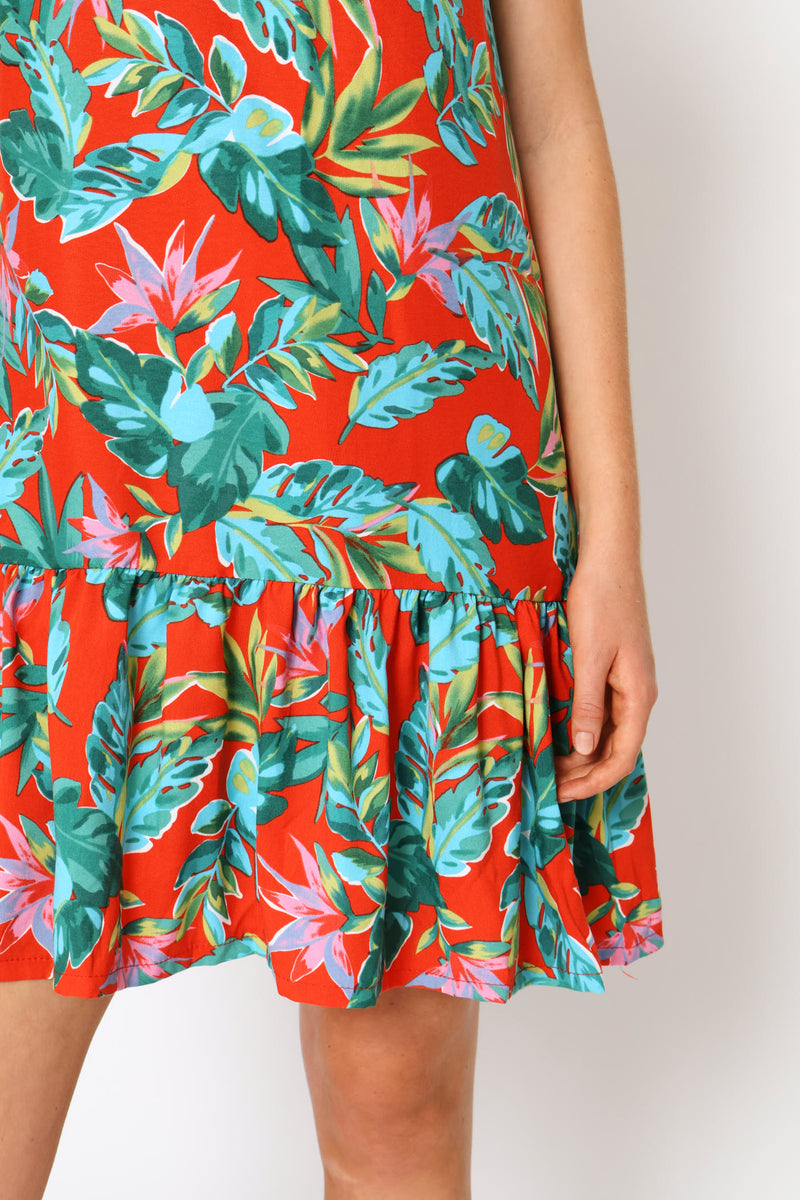 Frill Neck Frill Hem Mini Dress - Multi