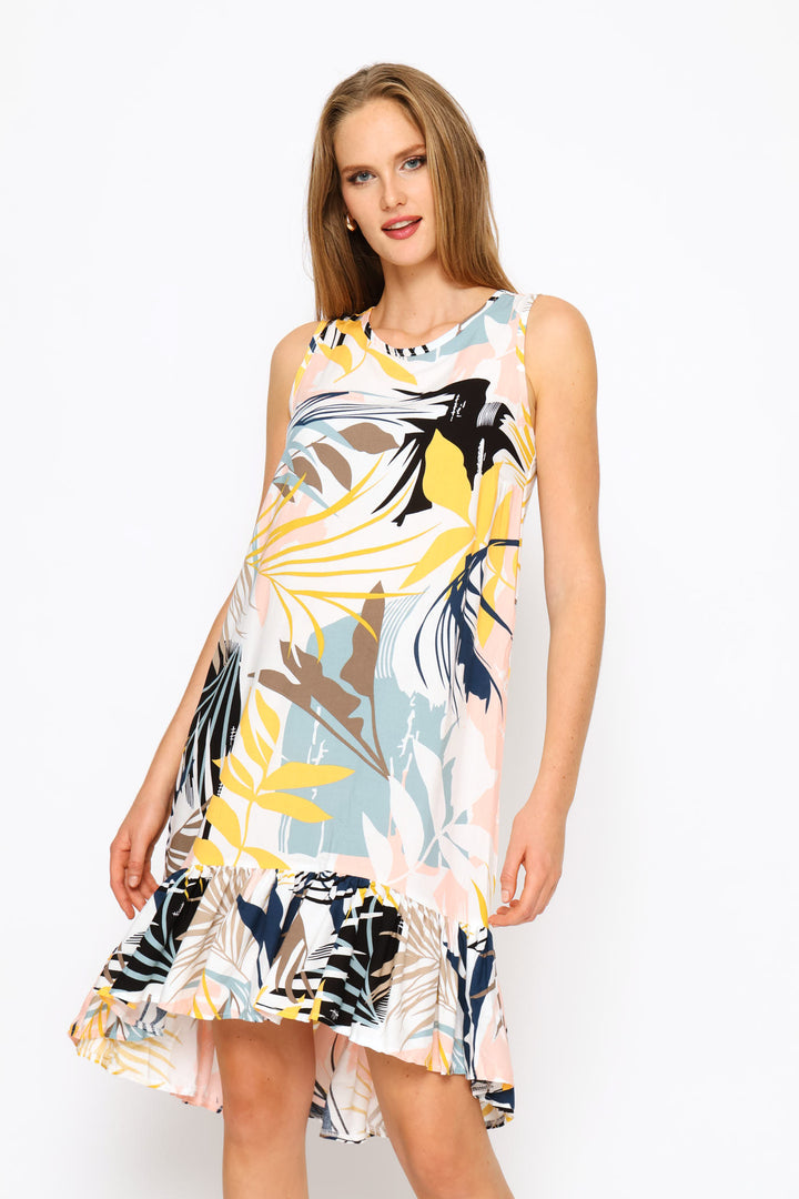 Frill Hem Hi-Lo Print Shift Mini Dress - Multi