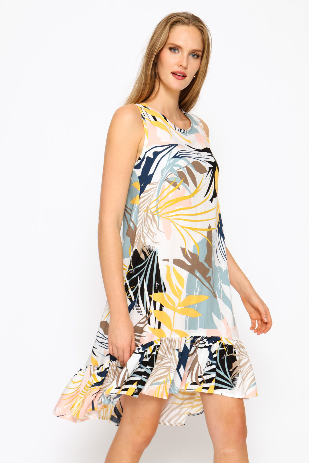 Frill Hem Hi-Lo Print Shift Mini Dress - Multi