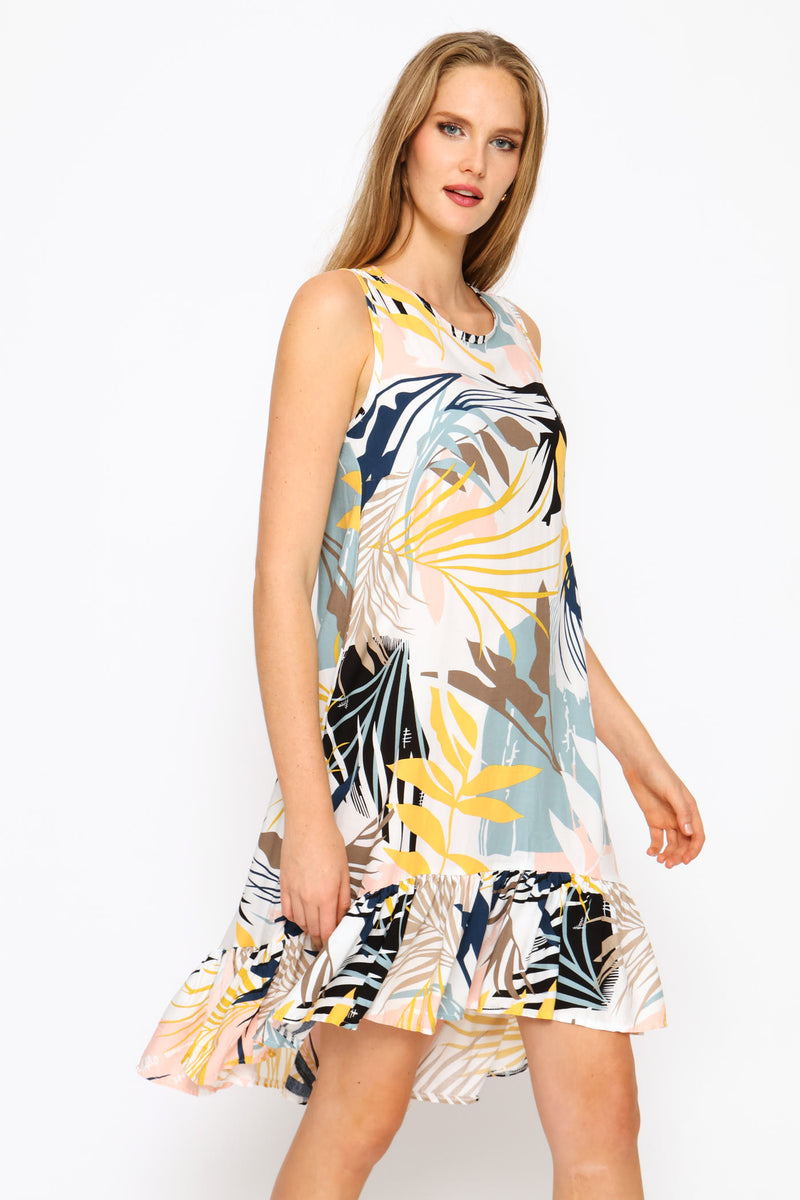 Frill Hem Hi-Lo Print Shift Mini Dress - Multi