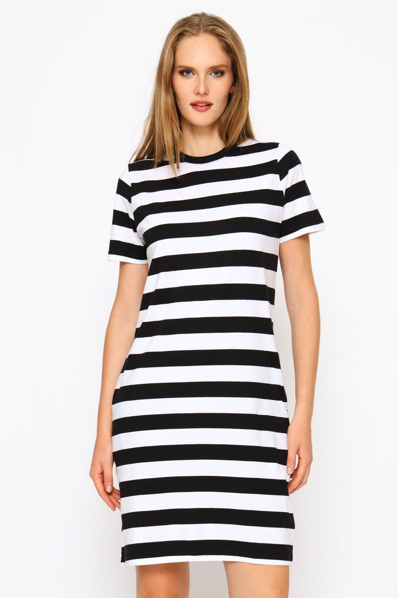 Crew Neck T-Shirt Dress - White/Black