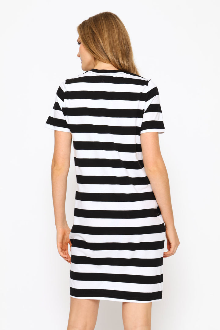 Crew Neck T-Shirt Dress - White/Black