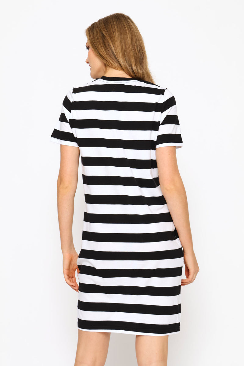 Crew Neck T-Shirt Dress - White/Black