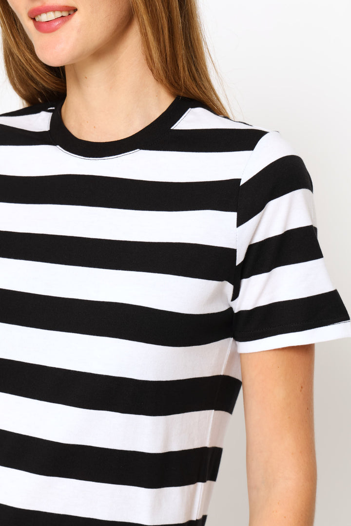 Crew Neck T-Shirt Dress - White/Black