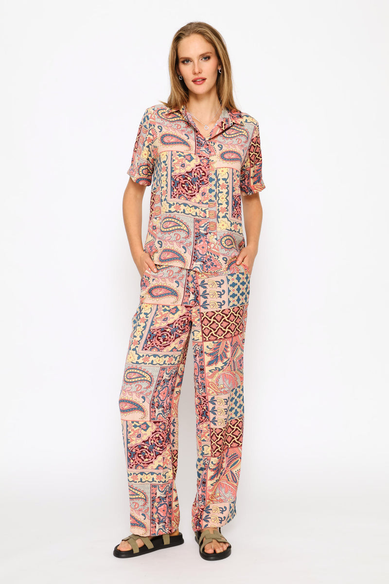 Zip Front Printed Straight Leg Pants - Multi