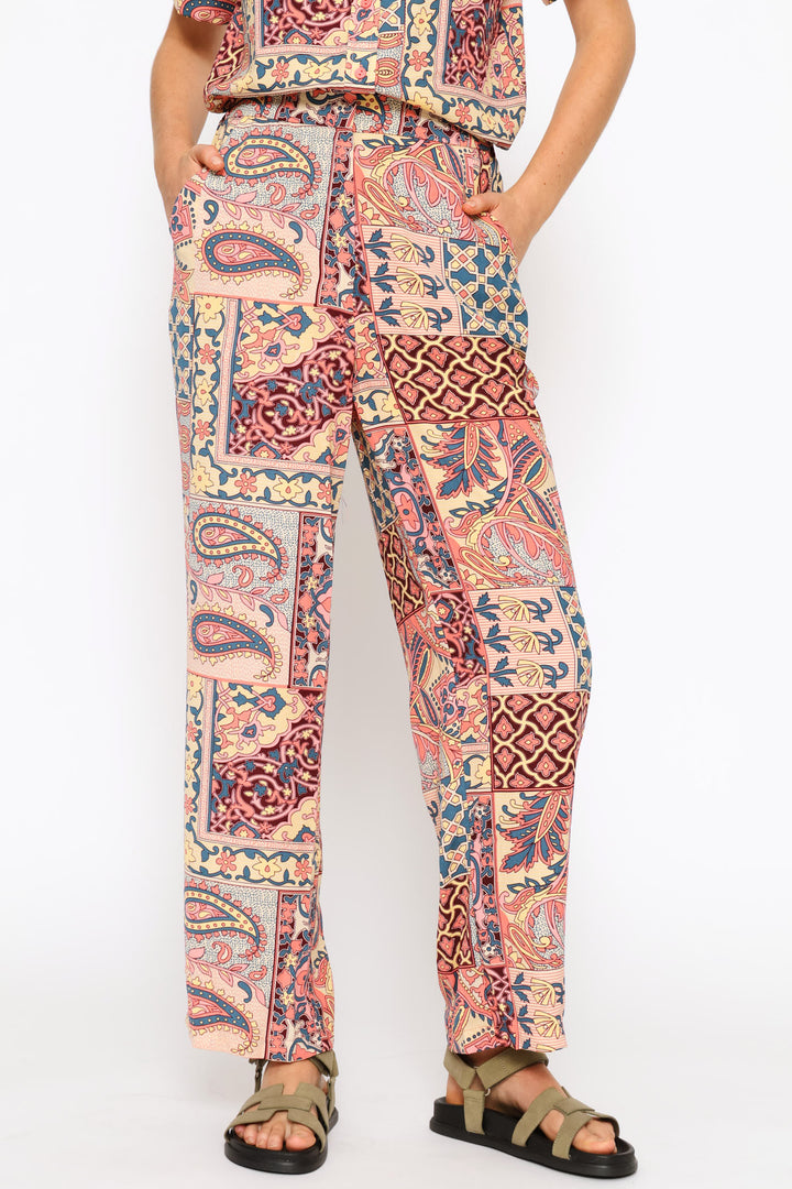 Zip Front Printed Straight Leg Pants - Multi