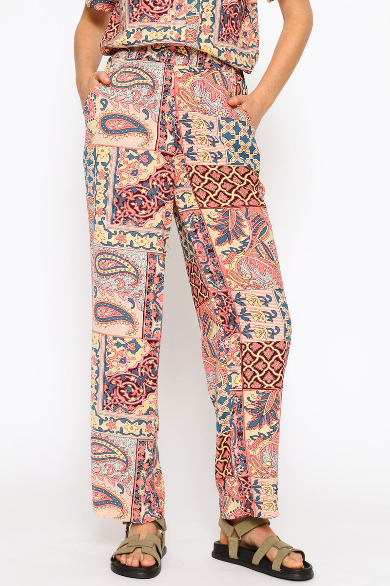 Zip Front Printed Straight Leg Pants - Multi