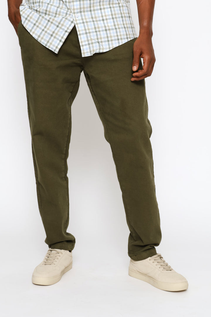 Pleat Detail Elasticated Chino - Fatigue