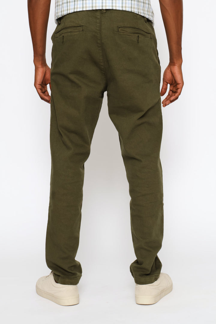 Pleat Detail Elasticated Chino - Fatigue