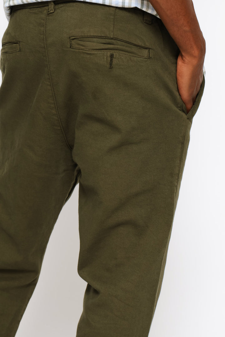 Pleat Detail Elasticated Chino - Fatigue