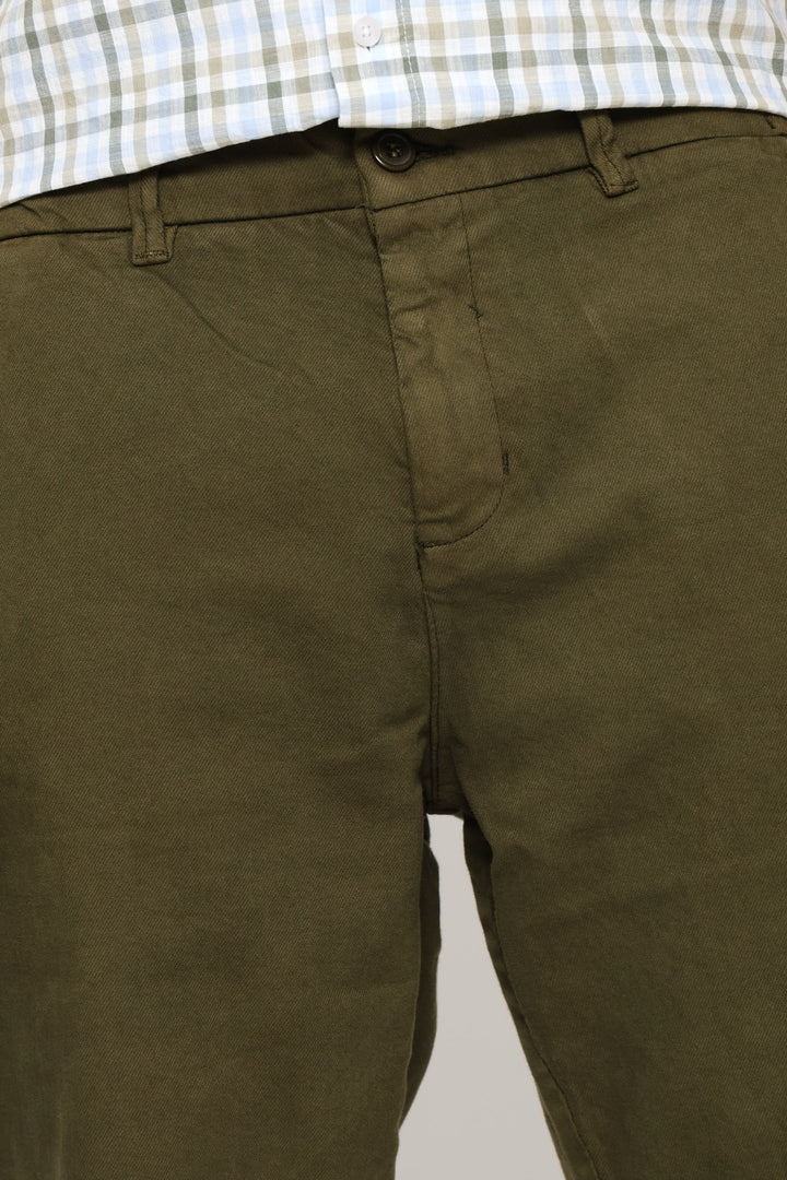 Pleat Detail Elasticated Chino - Fatigue