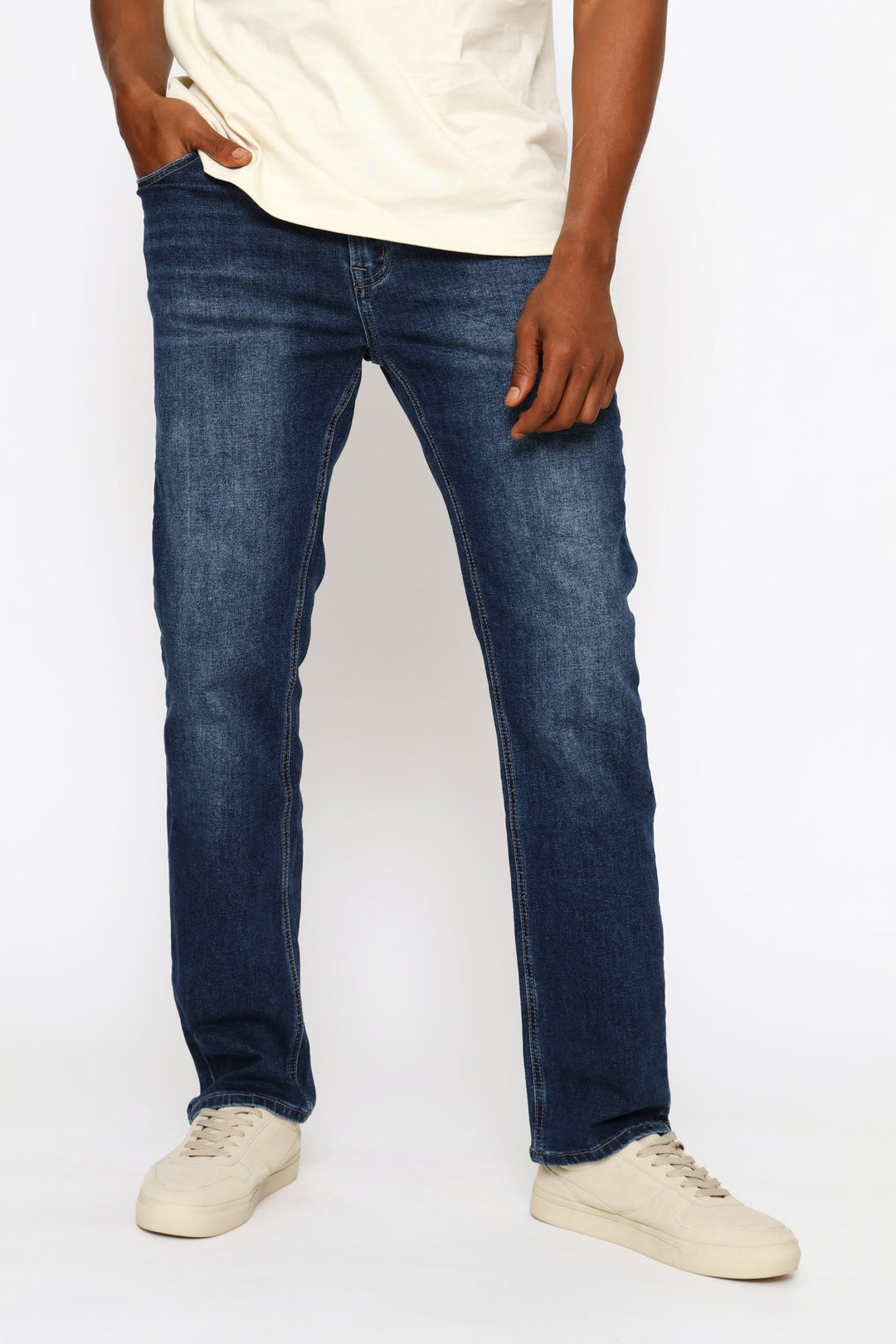 Blasted Straight Denim - Mid Wash