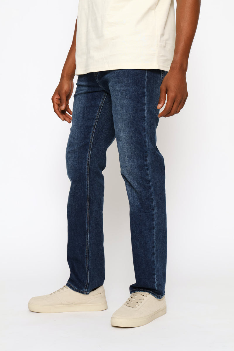 Blasted Straight Denim - Mid Wash