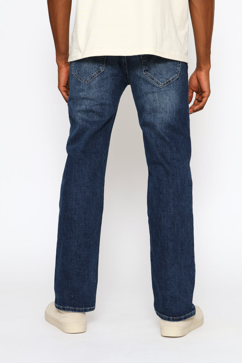 Blasted Straight Denim - Mid Wash